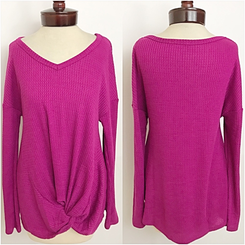 Soft Waffle Knit Knot Tunic Top SM - Picture 6 of 8